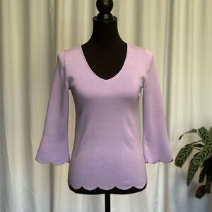 Talbots lavender sweater. 3/4 length sleeves. Scalloped edge. Size S petite.